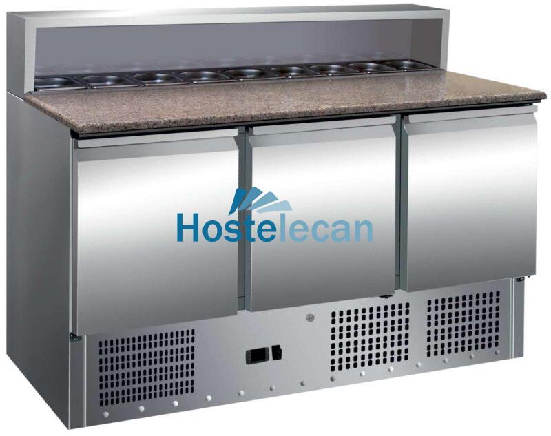 Mesa GN1/1 3 Puertas Preparación Ensaladas con Encimera de Granito de 1365 x700 x1010h mm PEKIN PS903