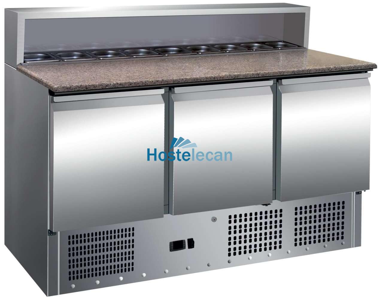 Mesa GN1/1 3 Puertas Preparación Ensaladas con Encimera de Granito de 1365 x700 x1010h mm PEKIN PS903