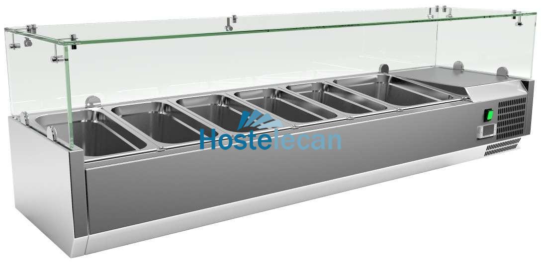 Vitrina 5 cubetas GN1/3 + 1 cubeta GN1/2 con Cúpula de Vídrio de 1500 x395 x440h mm PEKIN VRX1500380FG